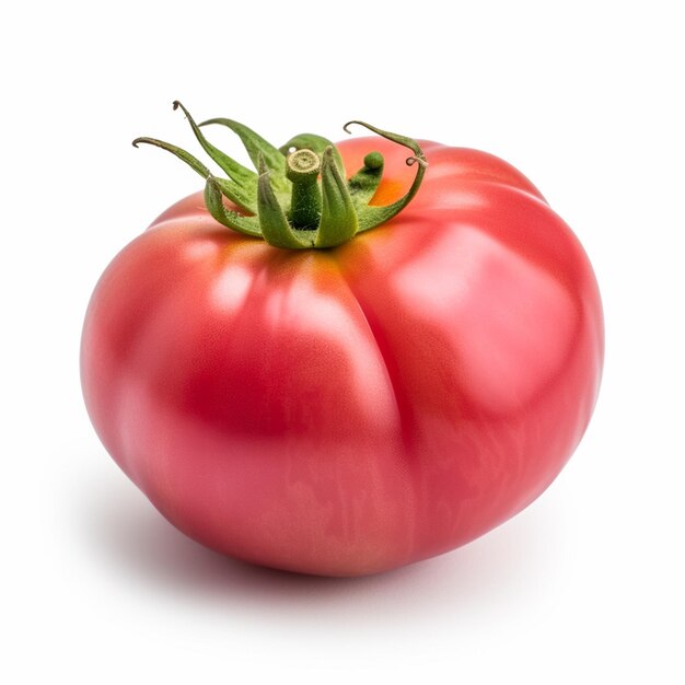 Foto un pomodoro rosso con steli verdi e foglie verdi.