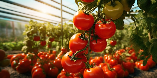 red tomatoes in a greenhouse