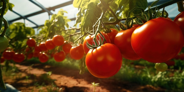 red tomatoes in a greenhouse