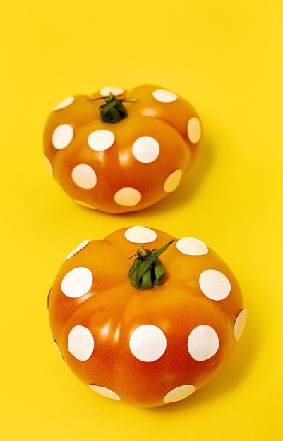 Red tomatoes with white polka dots