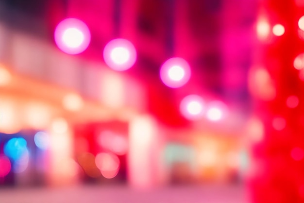 Red Tones Bokeh Background Of Shopping Center With Lights Blurry Image