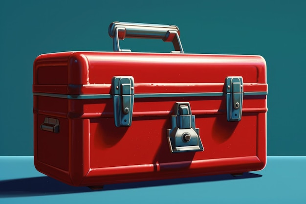 Red toolbox on blue background digital illustration Generative AI