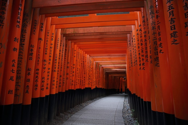 Red Tori Gate at Fushimi Inari Shrine in Kyoto , Japan