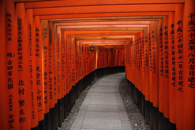 Red Tori Gate at Fushimi Inari Shrine in Kyoto , Japan