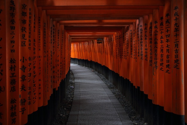 Red Tori Gate at Fushimi Inari Shrine in Kyoto , Japan