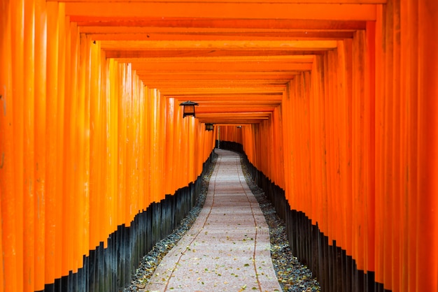 Red tori gate at fushimi inari shrine in kyoto, japan