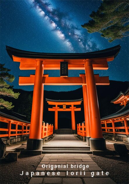 Photo a red torii gate with a full moon in the background