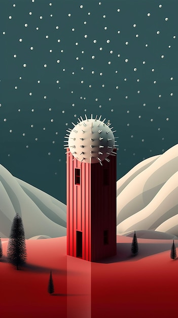 A red tower with a star on the top.