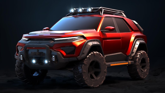 A red toyota suv with the word suv on the top.