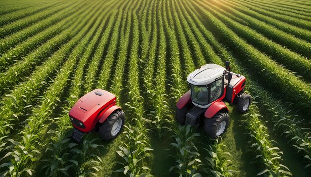 Photo a red tractor is in a field of corn