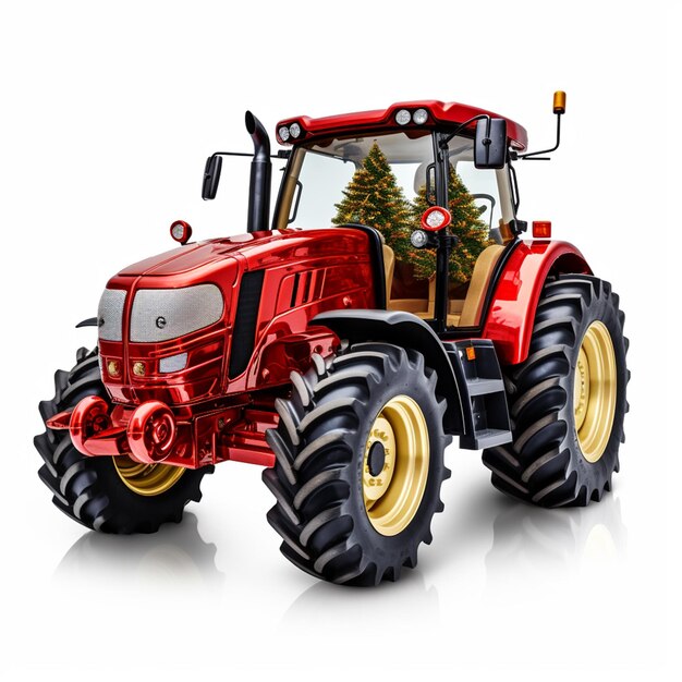 Photo a red tractor with christmas trees on it