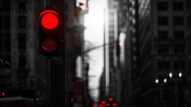 Photo red traffic light on a city street