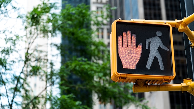 Red traffic light in the city