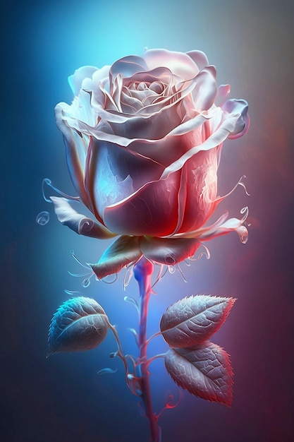 Red translucent rose in blue and red light