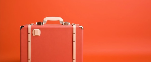 Photo red travel suitcase on red background trip concept generative ai