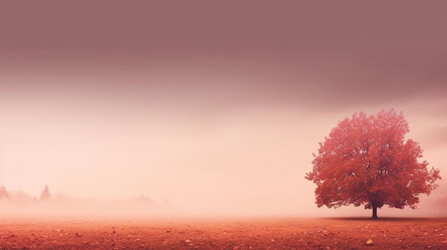 A red tree in a field with a red tree in the middle.