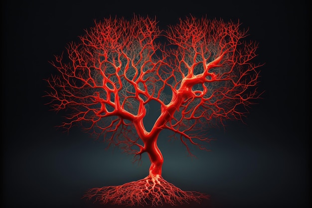 A red tree with the branches in the middle