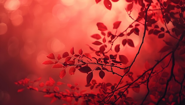 a red tree with red leaves and a red background