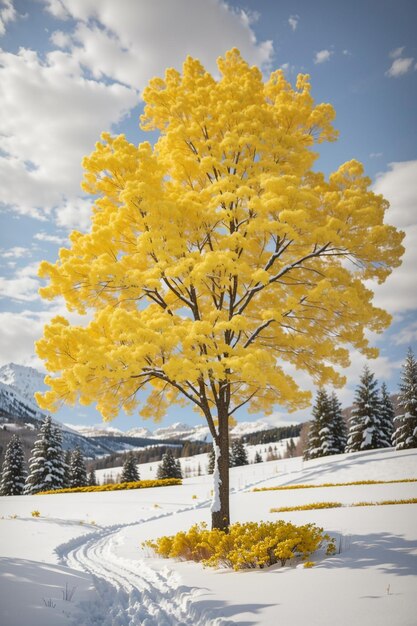 Red treepurple tree and yellow tree