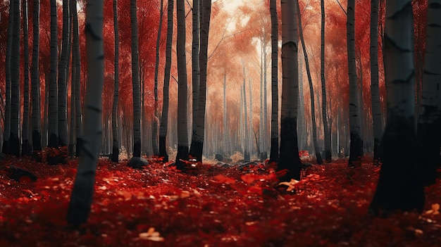 Red trees in the forest during fall