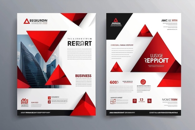 Red triangle business annual report brochure flyer design template vector Leaflet cover