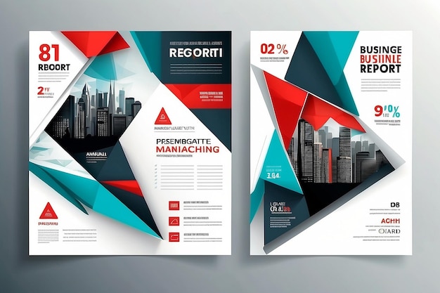 Red triangle business annual report brochure flyer design template vector Leaflet cover