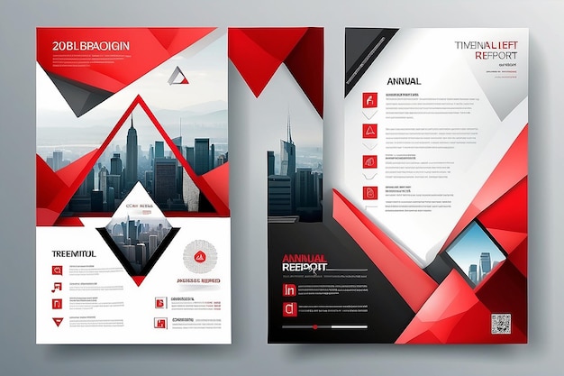 Red triangle business annual report brochure flyer design template vector
