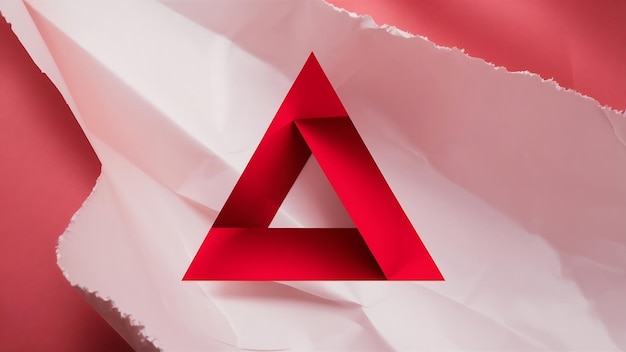 ピンクの紙の背景に囲まれた赤い三角形