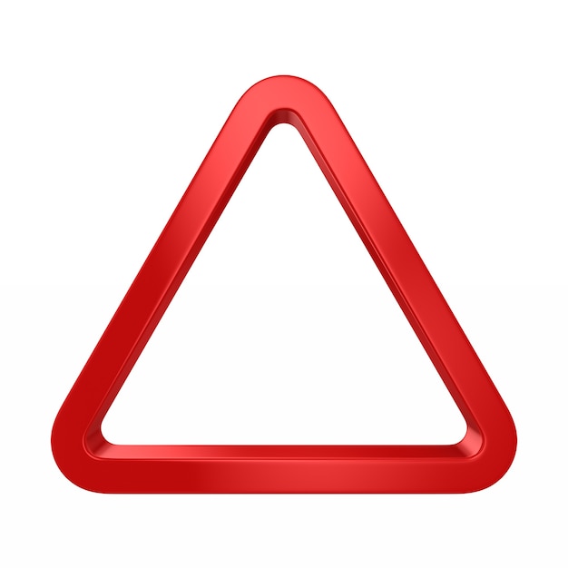 Red triangle on white. Isolated 3D illustration