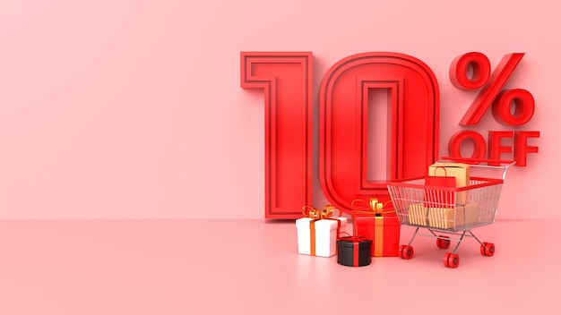 Red Trolley sale for sale discount 10 Percentage 3D  Render with Gift elements