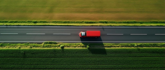 赤いトラックがトラックを乗せて道路を走る