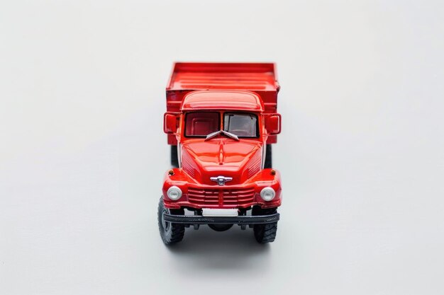 写真 白い背景の赤いトラックのミニチュア