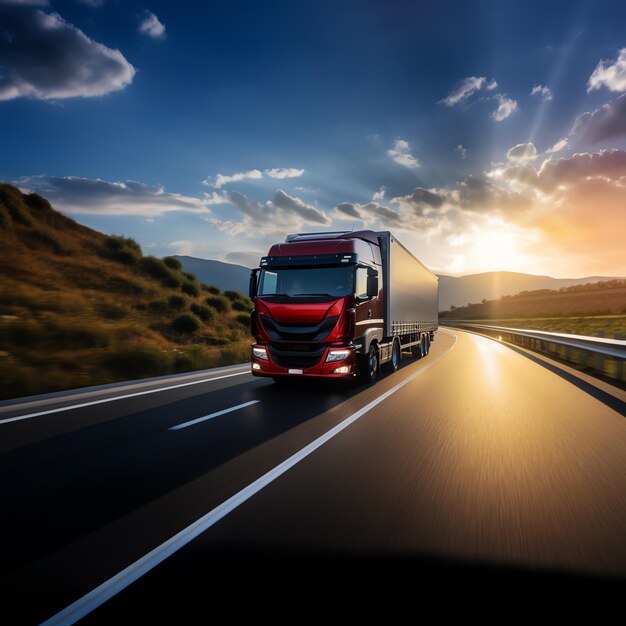 a red truck on a road