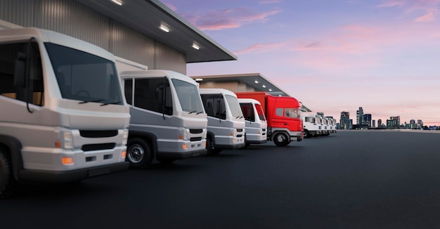 Red truck standing out from a fleet of white trucks