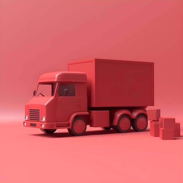 Photo a red truck with a box on the back on a red background