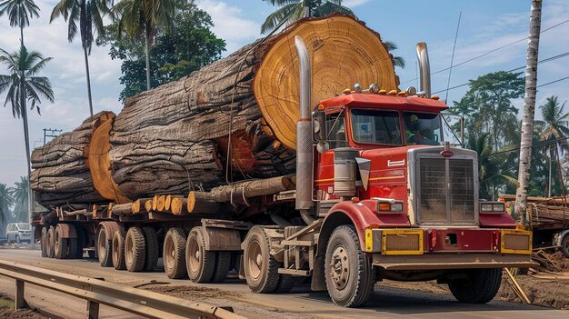 Photo a red truck with a large log on the front