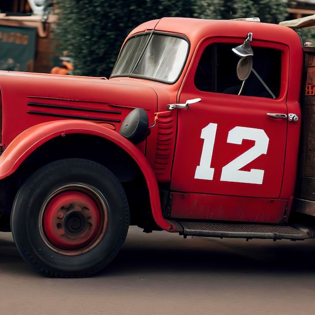 A red truck with the number 12 on the side