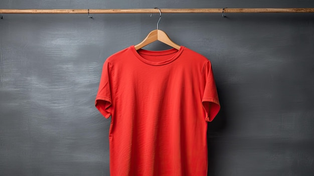Foto maglietta rossa su un appendiabiti foto illustrazione realistica