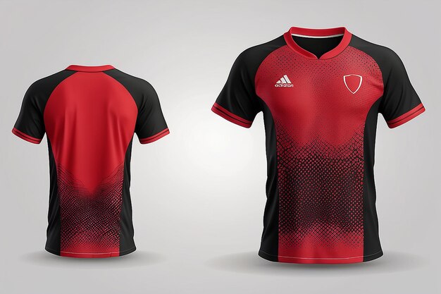 Red tshirt sport design template with abstract line halftone pattern for soccer jersey