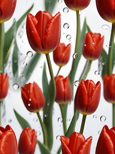 Photo red tulip flower with waterdrops wallpaper