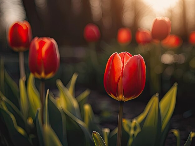 Red tulip in the sunset