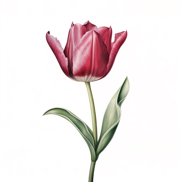 Premium AI Image | a red tulip with green leaves and a white background.