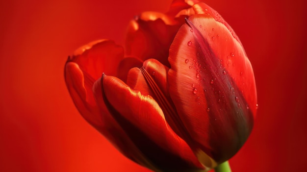 Photo a red tulip with water droplets on it