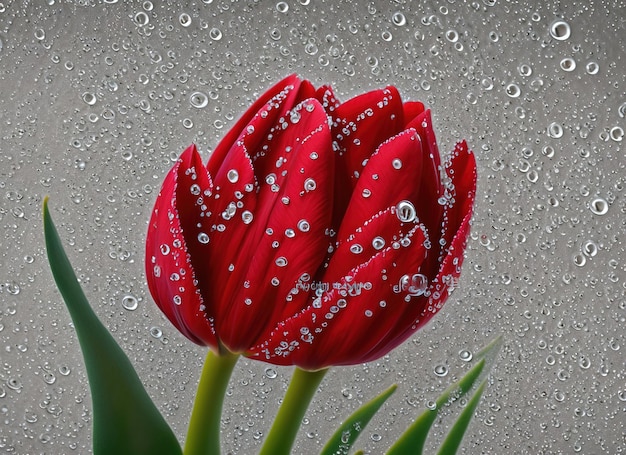 A red tulip with water drops on it