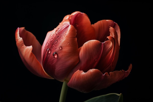 A red tulip with water drops on it