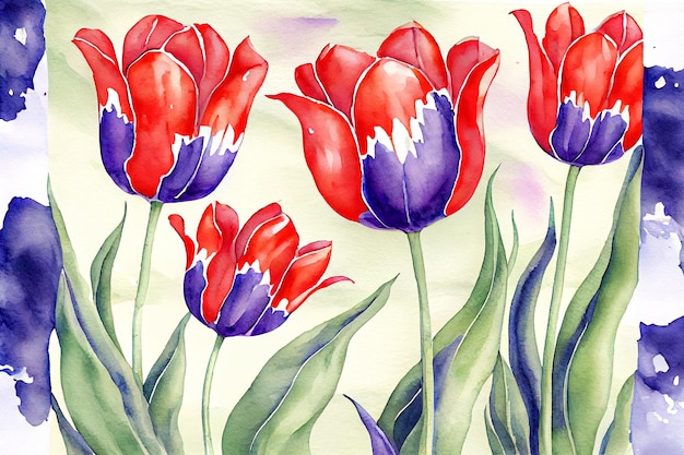 Red tulips abstract watercolor Generative AI