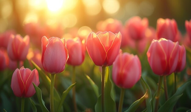 Photo red tulips in the garden in spring generative ai