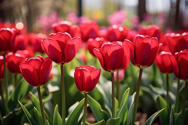 Photo red tulips in the garden