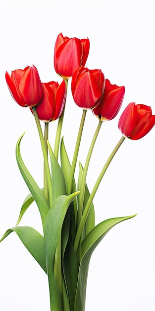 Red tulips isolated on white background