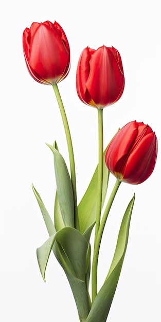 Red tulips isolated on white background